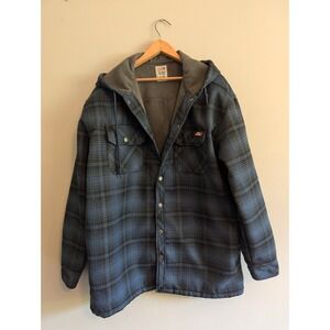 Dickies Mens X-Large‎ Fleece Lined Insulated Plaid Hooded Jacket Shacket Rugged
